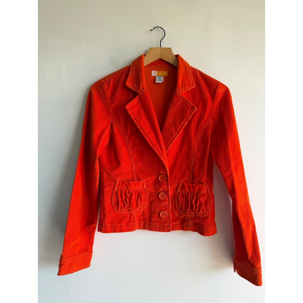 Tulle anthropology Y2K indie-sleaze M Orange Corduroy crop fall Blazer Jacket